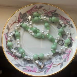 Handmade heart locket Necklace and earrings set